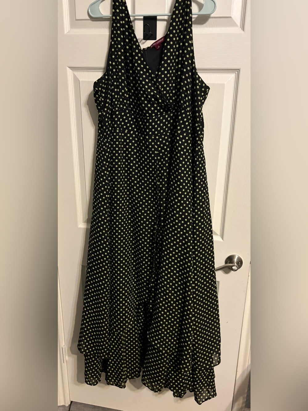 422- Jessica London Black Maxi Dress with yellow Polka Dots